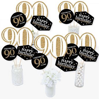 Big Dot Of Happiness Adult 90th Birthday - Gold - Centerpiece Sticks - Table Toppers - 15 ct