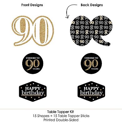 Big Dot Of Happiness Adult 90th Birthday - Gold - Centerpiece Sticks - Table Toppers - 15 Ct