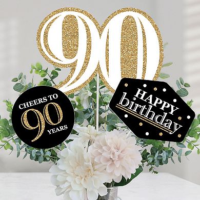 Big Dot Of Happiness Adult 90th Birthday - Gold - Centerpiece Sticks - Table Toppers - 15 Ct