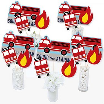Big Dot Of Happiness Fired Up Fire Truck - Party Centerpiece Sticks - Table Toppers - 15 ct