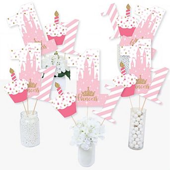 Big Dot Of Happiness Little Princess Crown - Party Centerpiece Sticks - Table Toppers - 15 ct