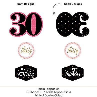 Big Dot Of Happiness Chic 30th Birthday Pink Black Gold Centerpiece Stick Table Toppers 15 Ct