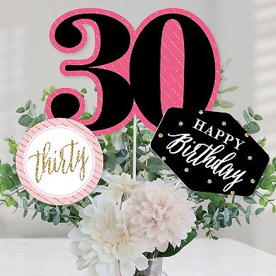 Big Dot Of Happiness Chic 30th Birthday Pink Black Gold Centerpiece Stick Table Toppers 15 Ct