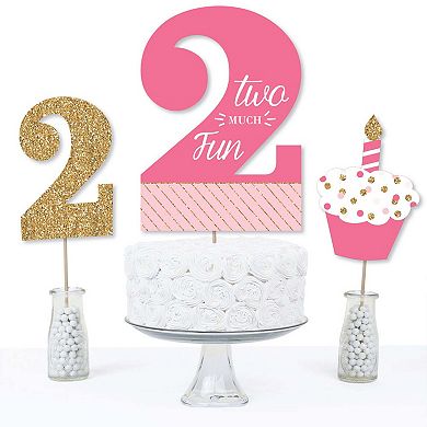 Big Dot Of Happiness 2nd Birthday Girl - Two Much Fun - Centerpiece Stick Table Toppers 15 Ct