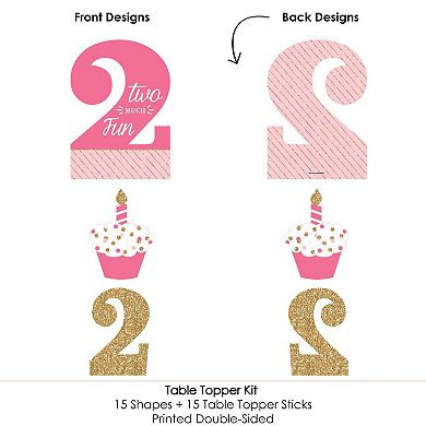 Big Dot Of Happiness 2nd Birthday Girl - Two Much Fun - Centerpiece Stick Table Toppers 15 Ct