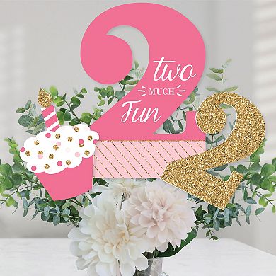 Big Dot Of Happiness 2nd Birthday Girl - Two Much Fun - Centerpiece Stick Table Toppers 15 Ct