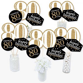 Big Dot Of Happiness Adult 80th Birthday - Gold - Centerpiece Sticks - Table Toppers - 15 ct