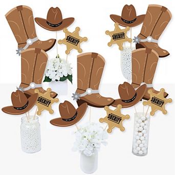 Big Dot Of Happiness Western Hoedown - Cowboy Party Centerpiece Sticks - Table Toppers 15 ct