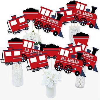 Big Dot Of Happiness Railroad Party Crossing - Party Centerpiece Sticks - Table Toppers 15 ct