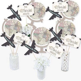 Big Dot Of Happiness World Awaits - Travel Themed Party Centerpiece Stick Table Toppers 15 ct