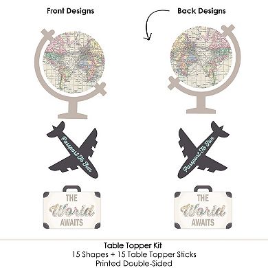 Big Dot Of Happiness World Awaits - Travel Themed Party Centerpiece Stick Table Toppers 15 Ct