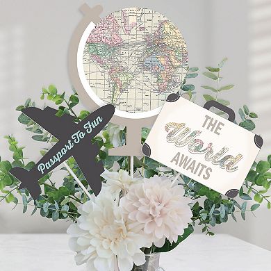 Big Dot Of Happiness World Awaits - Travel Themed Party Centerpiece Stick Table Toppers 15 Ct