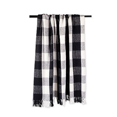 Black and White Buffalo Check Fringed Throw Blanket 50" x 60"