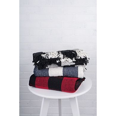 Black and White Buffalo Check Fringed Throw Blanket 50" x 60"