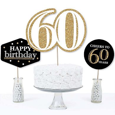 Big Dot Of Happiness Adult 60th Birthday - Gold - Centerpiece Sticks - Table Toppers - 15 Ct