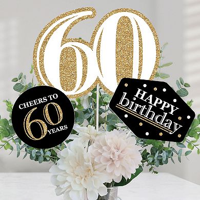 Big Dot Of Happiness Adult 60th Birthday - Gold - Centerpiece Sticks - Table Toppers - 15 Ct