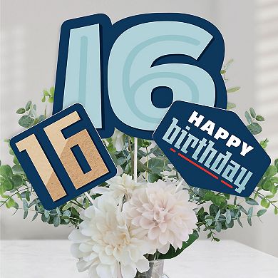 Big Dot Of Happiness Boy 16th Birthday - Birthday Party Centerpiece Stick Table Toppers 15 Ct