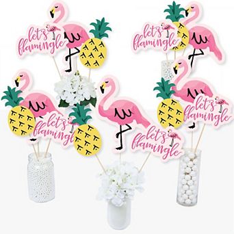 Big Dot Of Happiness Pink Flamingo - Tropical Party Centerpiece Sticks - Table Toppers 15 ct