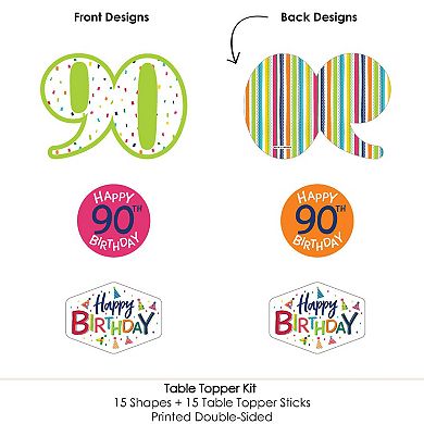 Big Dot Of Happiness 90th Birthday - Cheerful Birthday Centerpiece Sticks Table Toppers 15 Ct