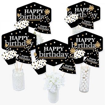 Big Dot Of Happiness Adult Happy Birthday - Gold - Centerpiece Sticks - Table Toppers - 15 ct