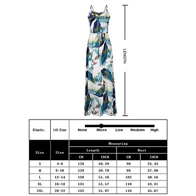 Womens V Neck Adjustable Spaghetti Strap Dress Sleeveless Boho Beach Floral Maxi Dress With Pockets