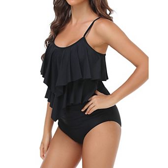 Women Flamingo Swimsuit Two Piece Ruffle Vintage Tankini Set Ruched Swim Bottom Bathing Suit