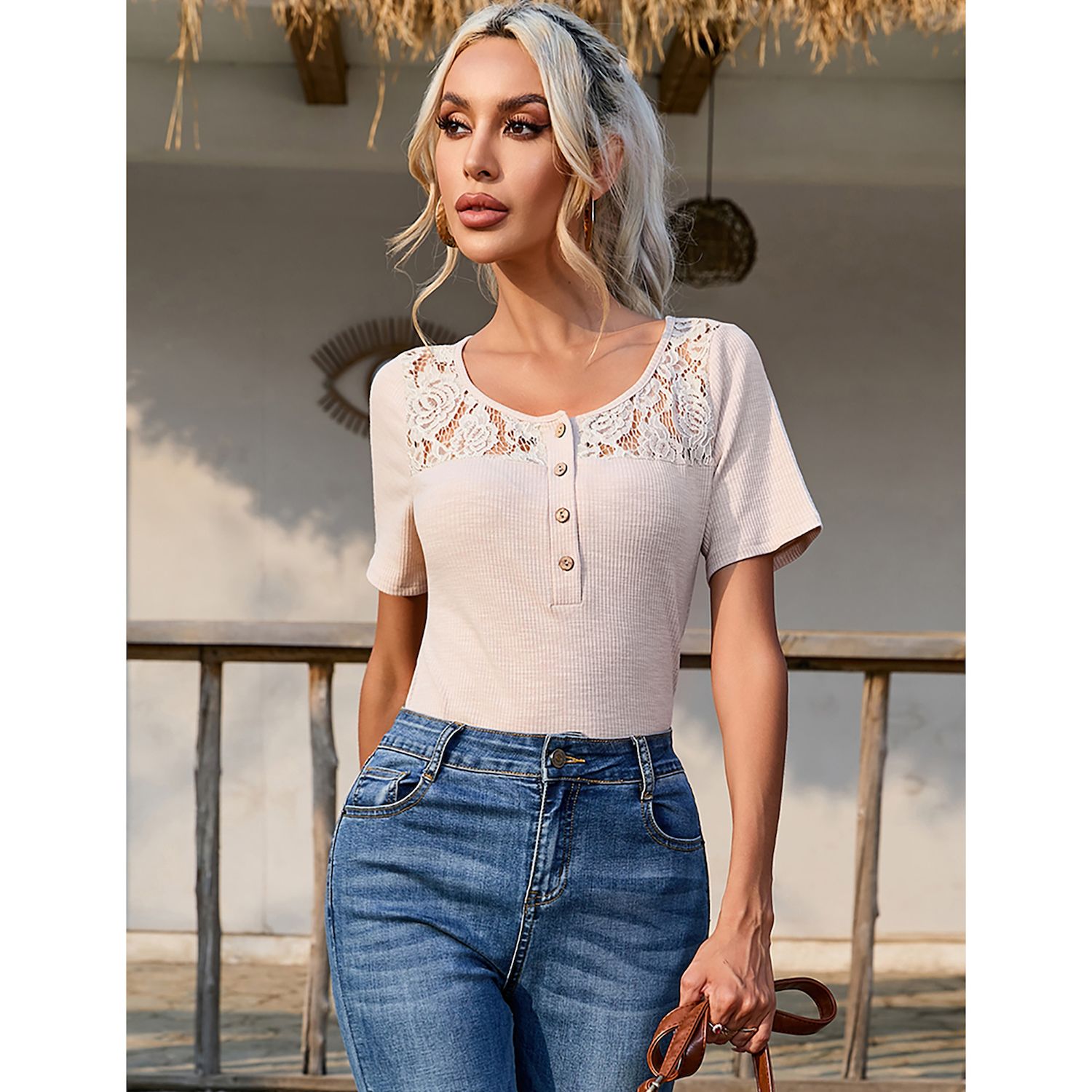 Women's Long Sleeve Henley T-Shirt – Button Down Scoop Neck | Ribbed Knit Slim Fit Top For Casual & Office Wear - View #4
