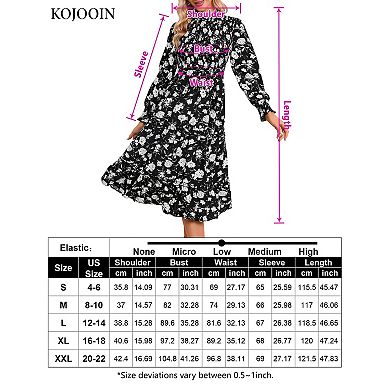 Women's Ruffle Mock Neck Long Sleeve Smocked Casual Floral Printed ...