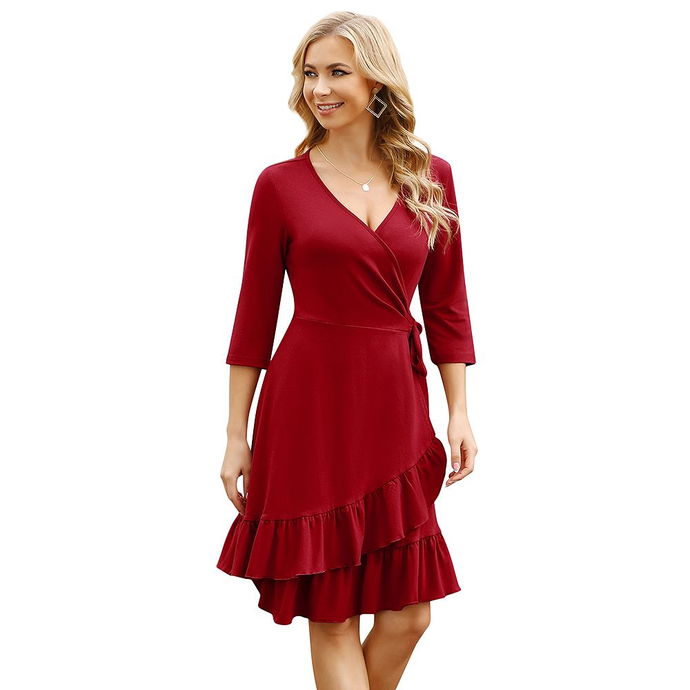 Avelisse | Women’s 3/4 Sleeve Wrap Midi Dress