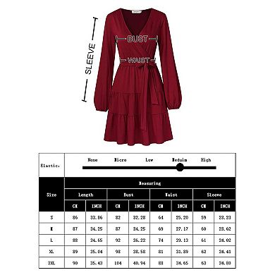 Women's Wrap Fit And Flare Dress Lantern Sleeve Layered Mini Dress