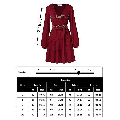 Women's Wrap Fit And Flare Dress Lantern Sleeve Layered Mini Dress