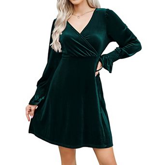 Women's V Neck Long Sleeve Dress Knit Ribbed Sweater Dress Bodycon Mini Dress