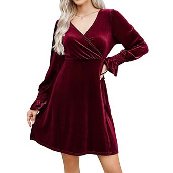 Women's V Neck Long Sleeve Dress Knit Ribbed Sweater Dress Bodycon Mini Dress