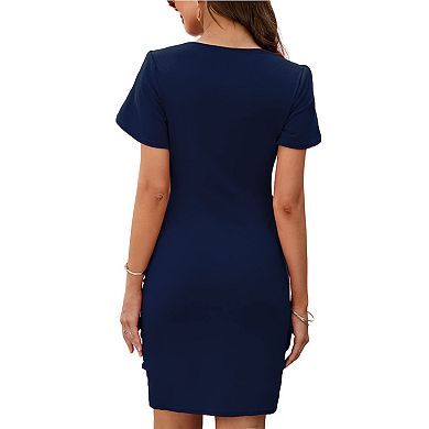 Womens Summer Short Sleeve T Shirt Dress Casual V Neck Ruched Bodycon Tie Waist Mini Dresses