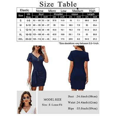 Womens 2023 Summer Short Sleeve T Shirt Dress Casual V Neck Ruched Bodycon Tie Waist Mini Dresses