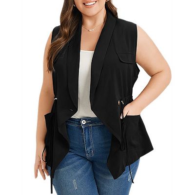 Women s Sleeveless Vest Plus Size Long Cardigan Vests Casual Open Front Coat Jacket with Pockets