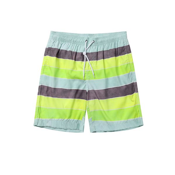 Men's Summer Lightweight Drawstring Striped Printed Beach Board Shorts