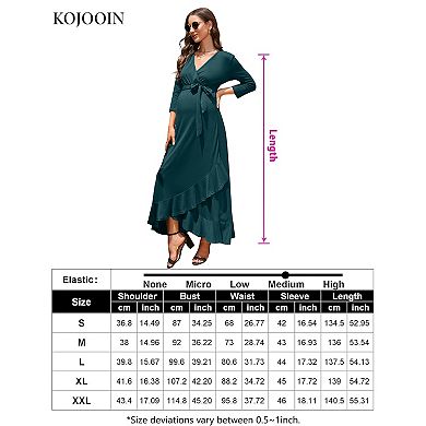 Women's Maternity Dress V Neck 3/4 Sleeve Ruffle Long Dress High Waist A Line Maxi Dress With Belt