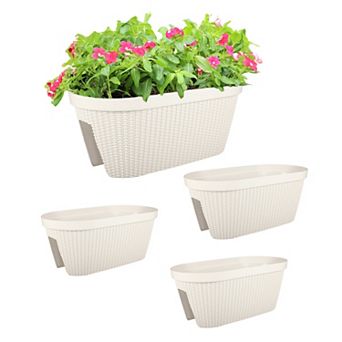Aoodor 20'' Balcony Railing Planter with Drainage Holes and Adjustable Brackets (4-Pack)