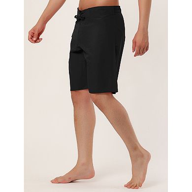 Men's Summer Solid Color Elastic Waist Drawstring Beach Swimwear Shorts