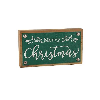 Merry Christmas Sign With Faux Leather Accent (Set Of 2)