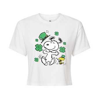 Juniors' Peanuts Snoopy St. Patrick's Day Cropped Tee