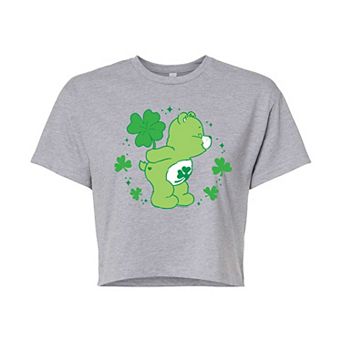 Juniors' Care Bears Good Luck Bear Shamrock Cropped Tee