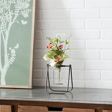 Hanging Glass Jar Vase With Metal Stand (set Of 2)