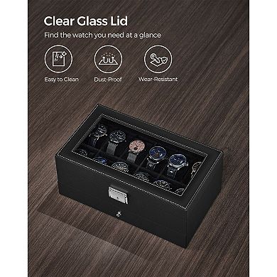 Watch Box 12 Mens Watch Organizer Jewelry Display Case with Lock and Keys