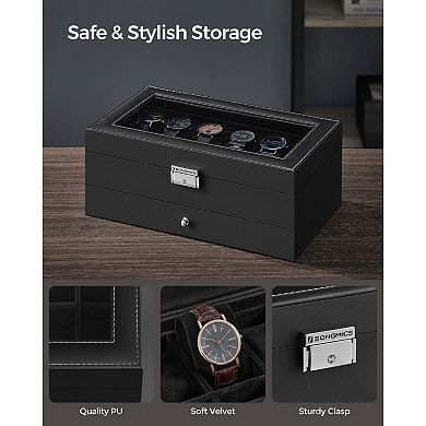 Watch Box 12 Mens Watch Organizer Jewelry Display Case with Lock and Keys