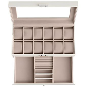 Watch Box 12 Mens Watch Organizer Jewelry Display Case with Lock and Keys