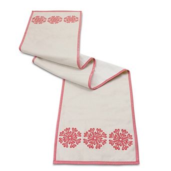 Embroidered Classic Red Snowflake Table Runner 72"l