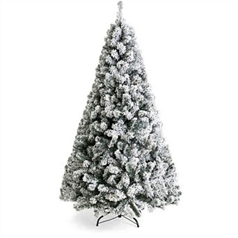 7.5 Foot Easy Set Up Snow Flocked Faux Pine Christmas Tree With Metal Stand