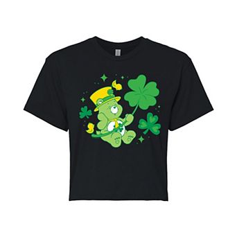 Juniors' Care Bears Good Luck Bear Shamrock Cropped Tee